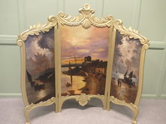 Very Unusual Painted 3 Fold Screen, Gilt Fire Screen