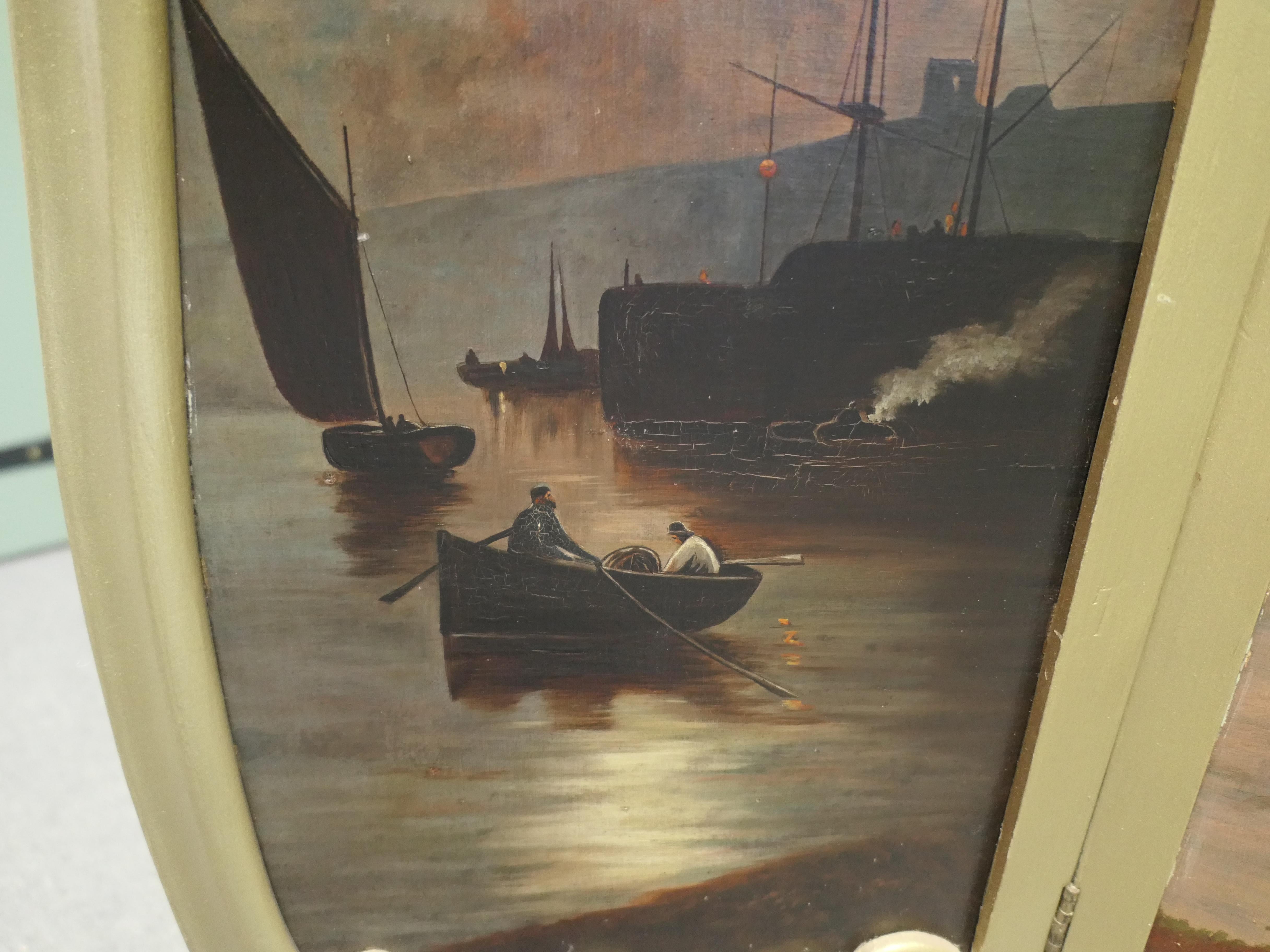 Paravento a 3 pieghe dipinto, molto insolito, parafuoco dorato in vendita 1