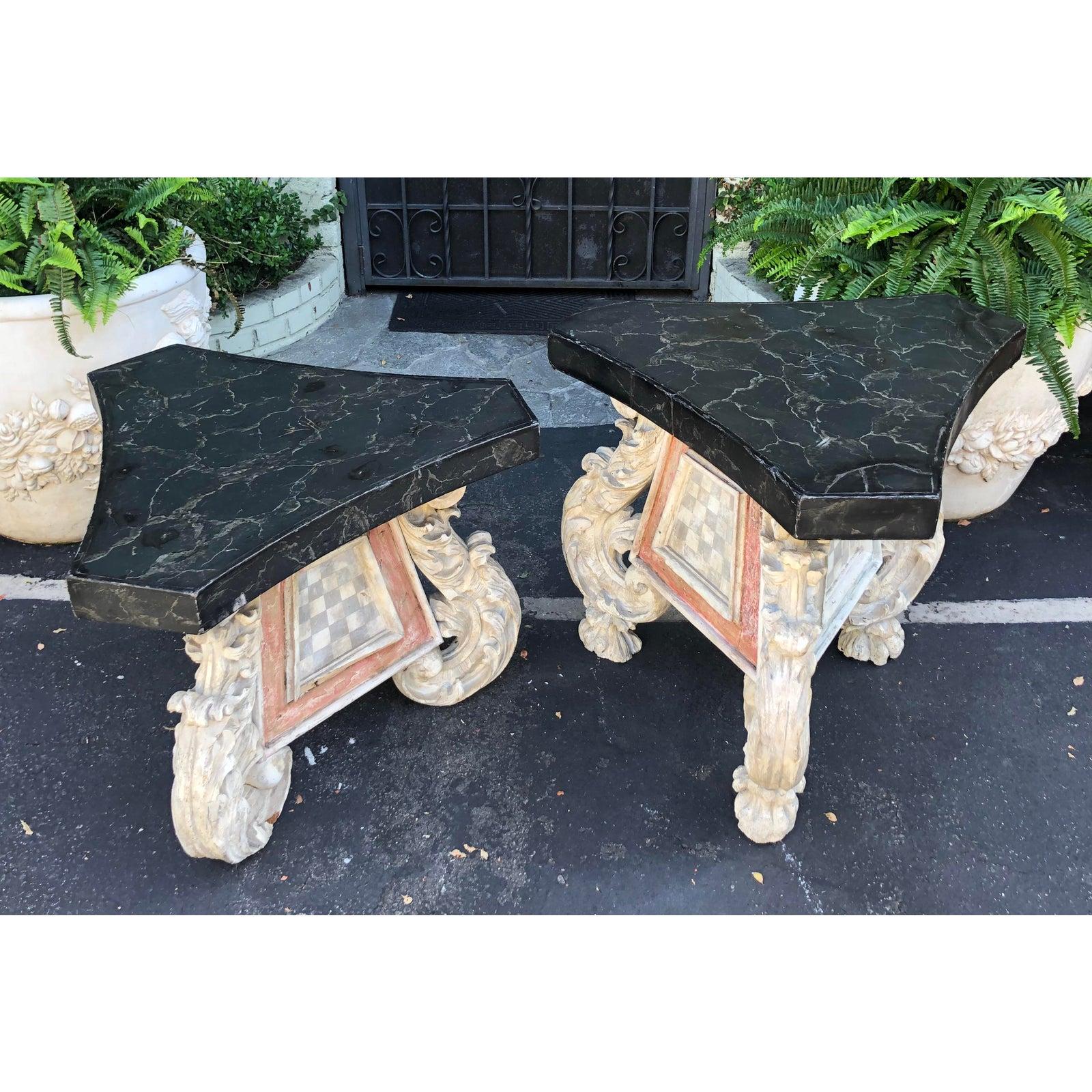 Rococo Very Unusual Pair of Antique 18th Century Carved Venetian Tables