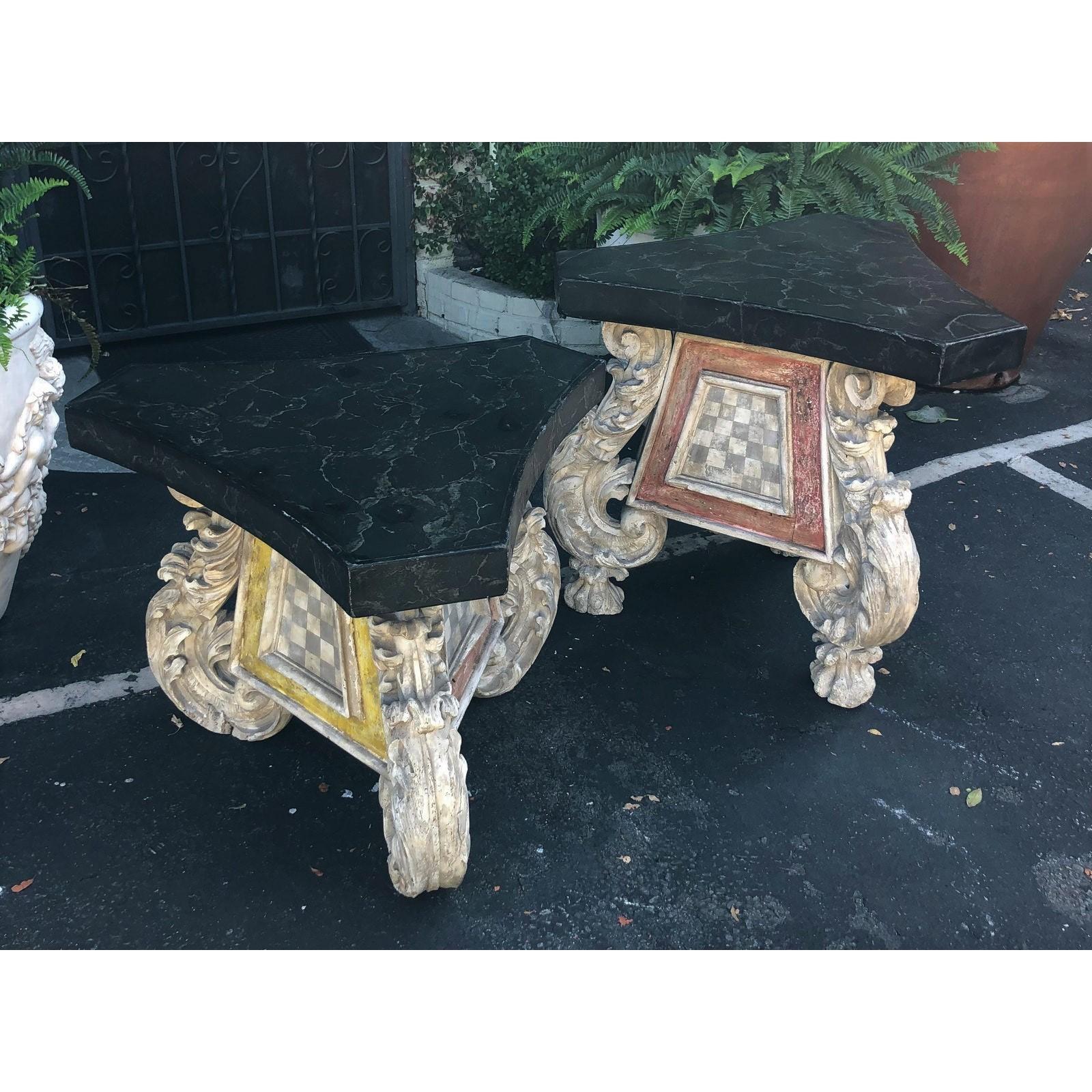 Italian Very Unusual Pair of Antique 18th Century Carved Venetian Tables