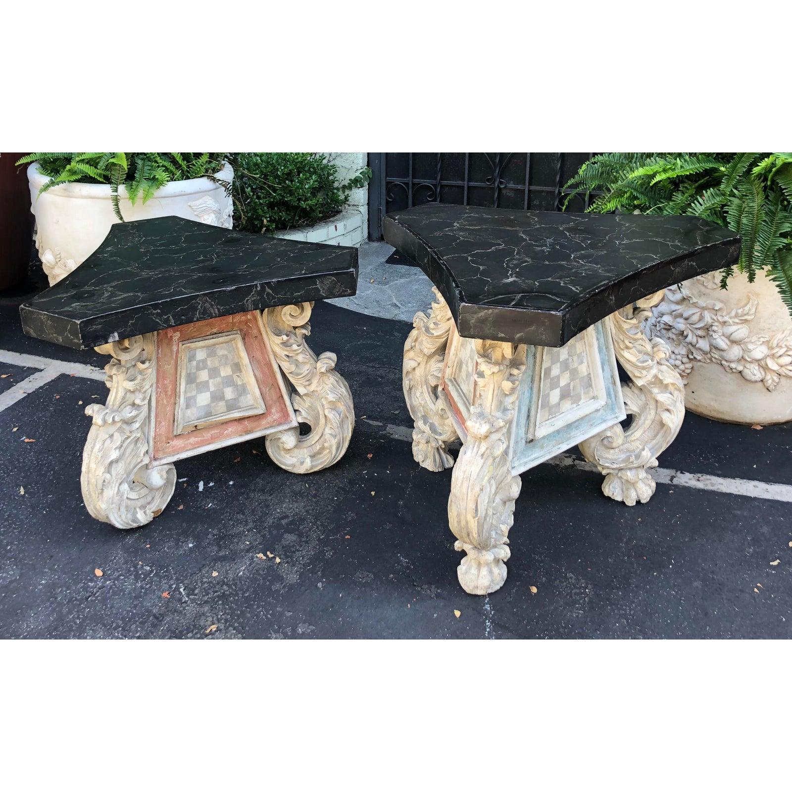 Very Unusual Pair of Antique 18th Century Carved Venetian Tables In Good Condition In LOS ANGELES, CA