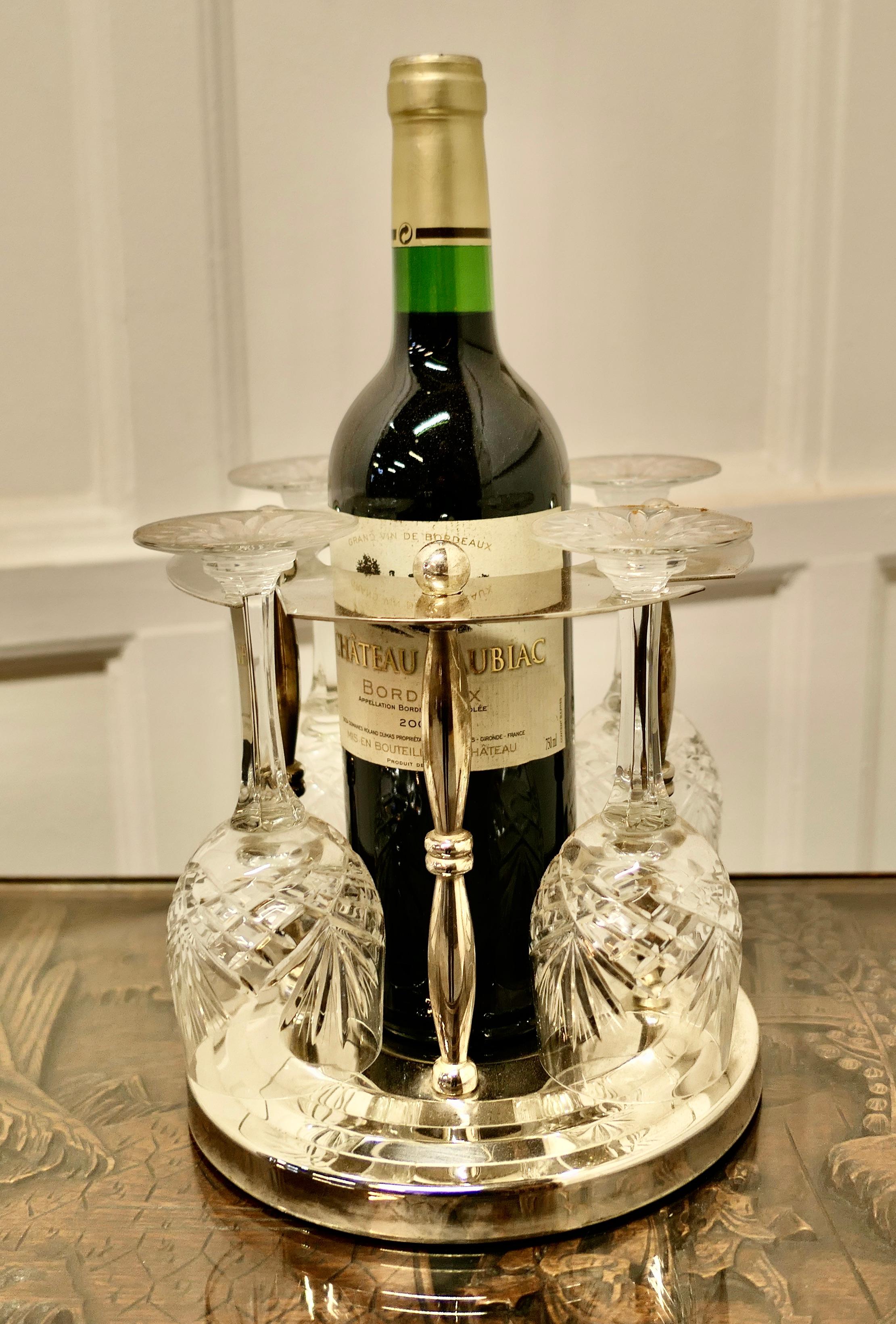 Adam Style Very Unusual Silver Plated Wine Coaster with Crystal Glasses For Sale