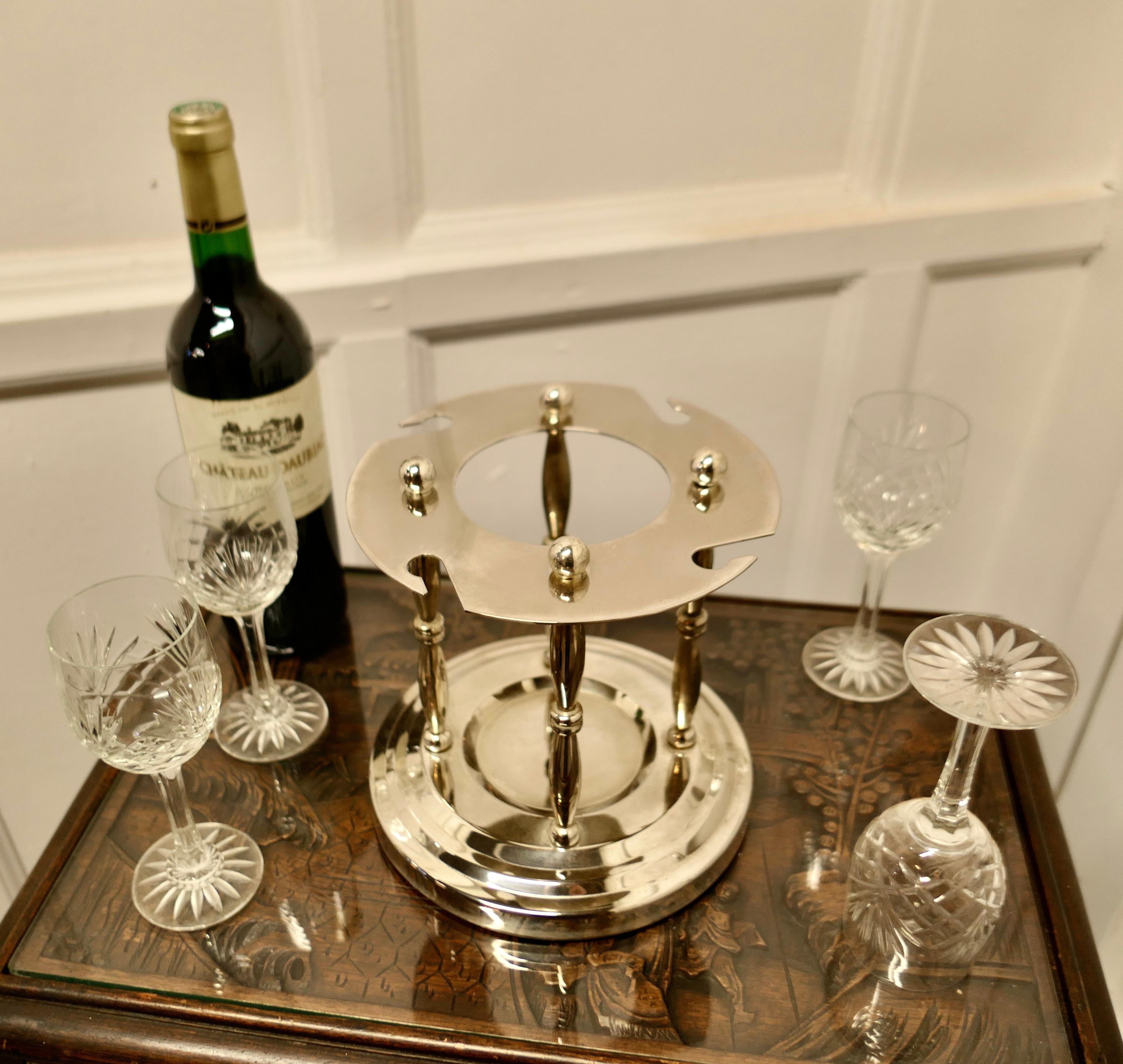 Very Unusual Silver Plated Wine Coaster with Crystal Glasses For Sale 1