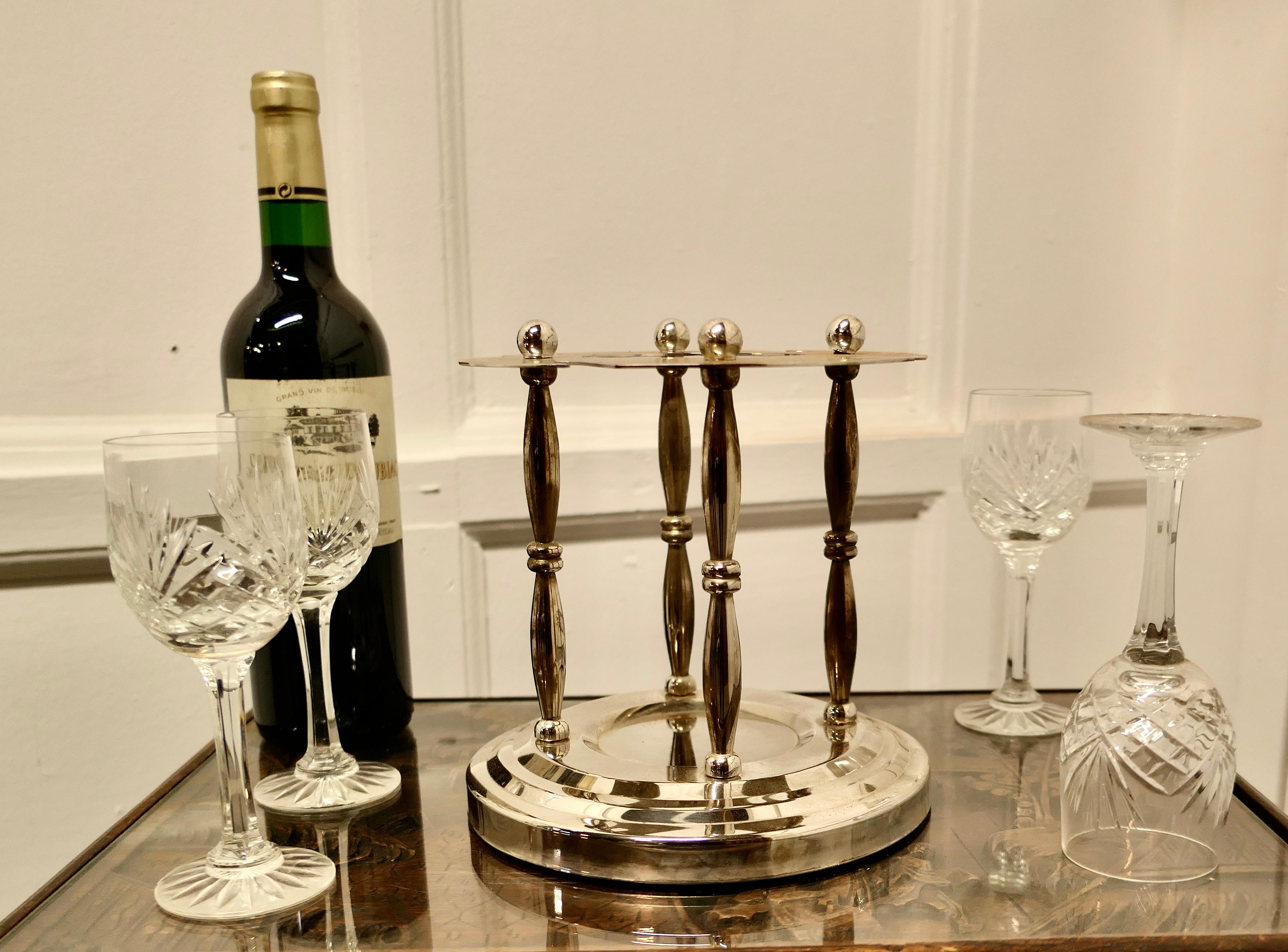 Very Unusual Silver Plated Wine Coaster with Crystal Glasses For Sale 2