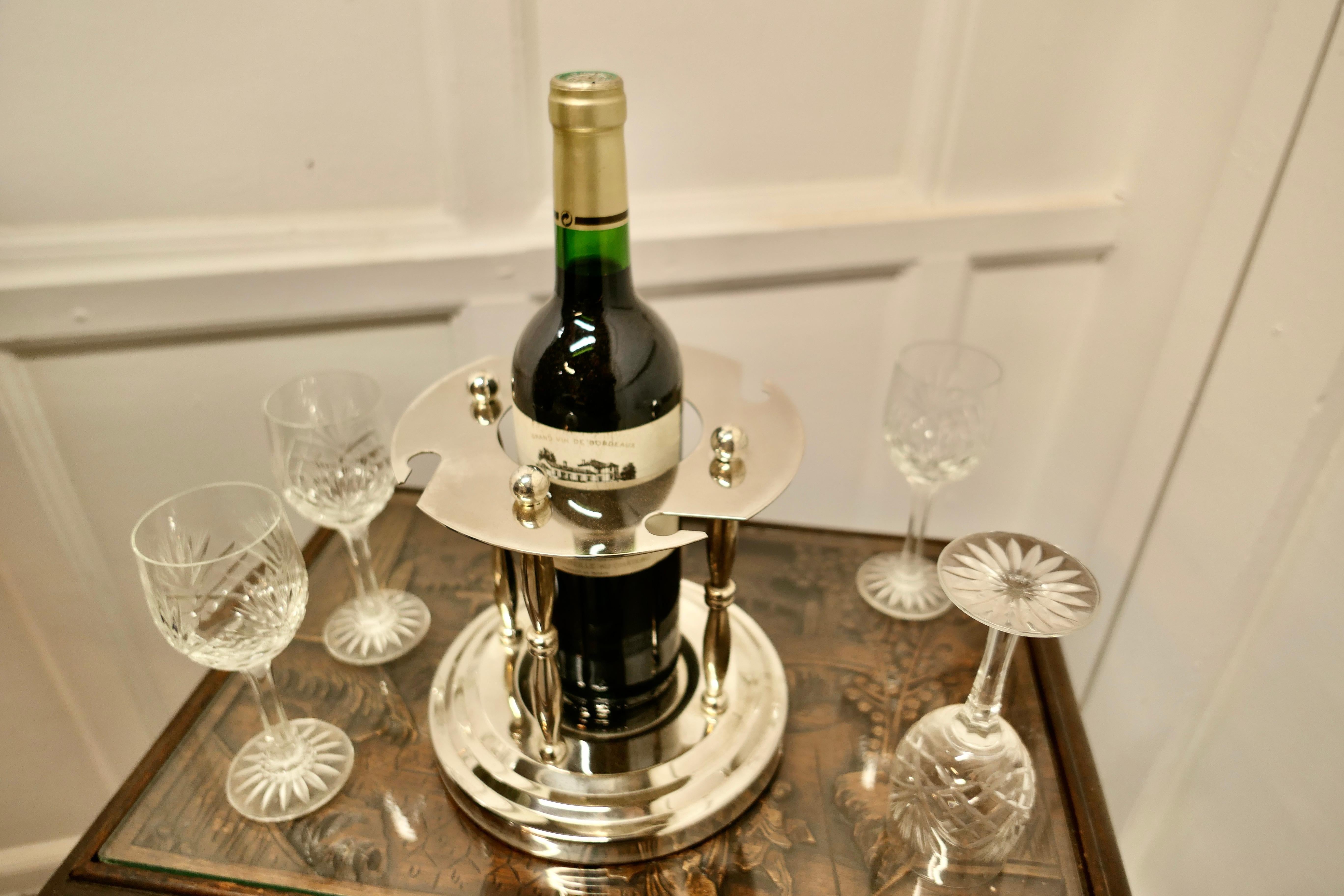 Very Unusual Silver Plated Wine Coaster with Crystal Glasses 3