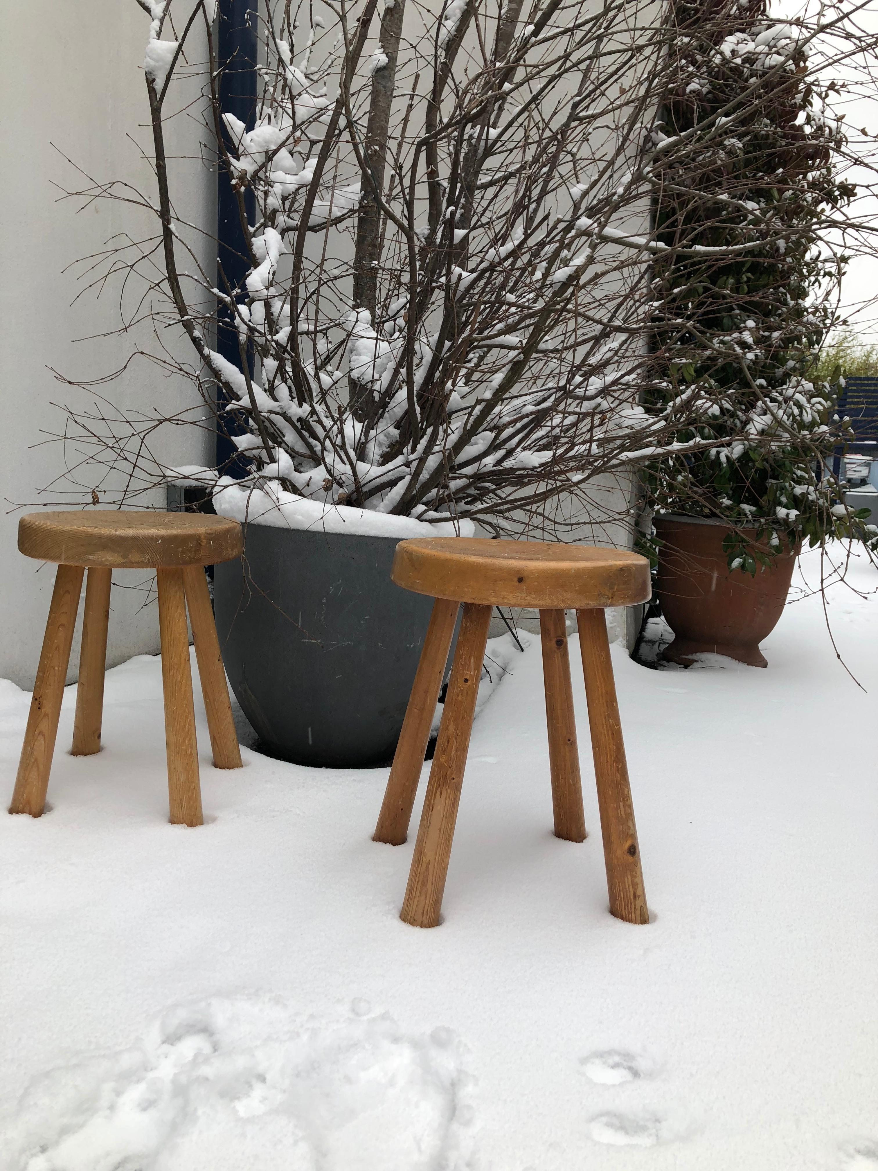 Very Rare Set of Charlotte Perriand 4 Legs Configuration Stools For Sale 2