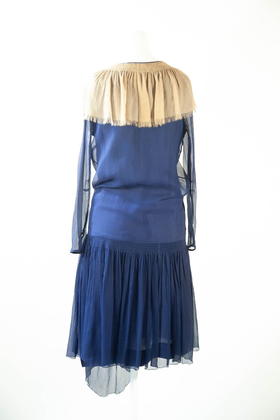 Very Vintage Original 1920s Silk Chiffon Blue Dress In Good Condition For Sale In Kingston, NY