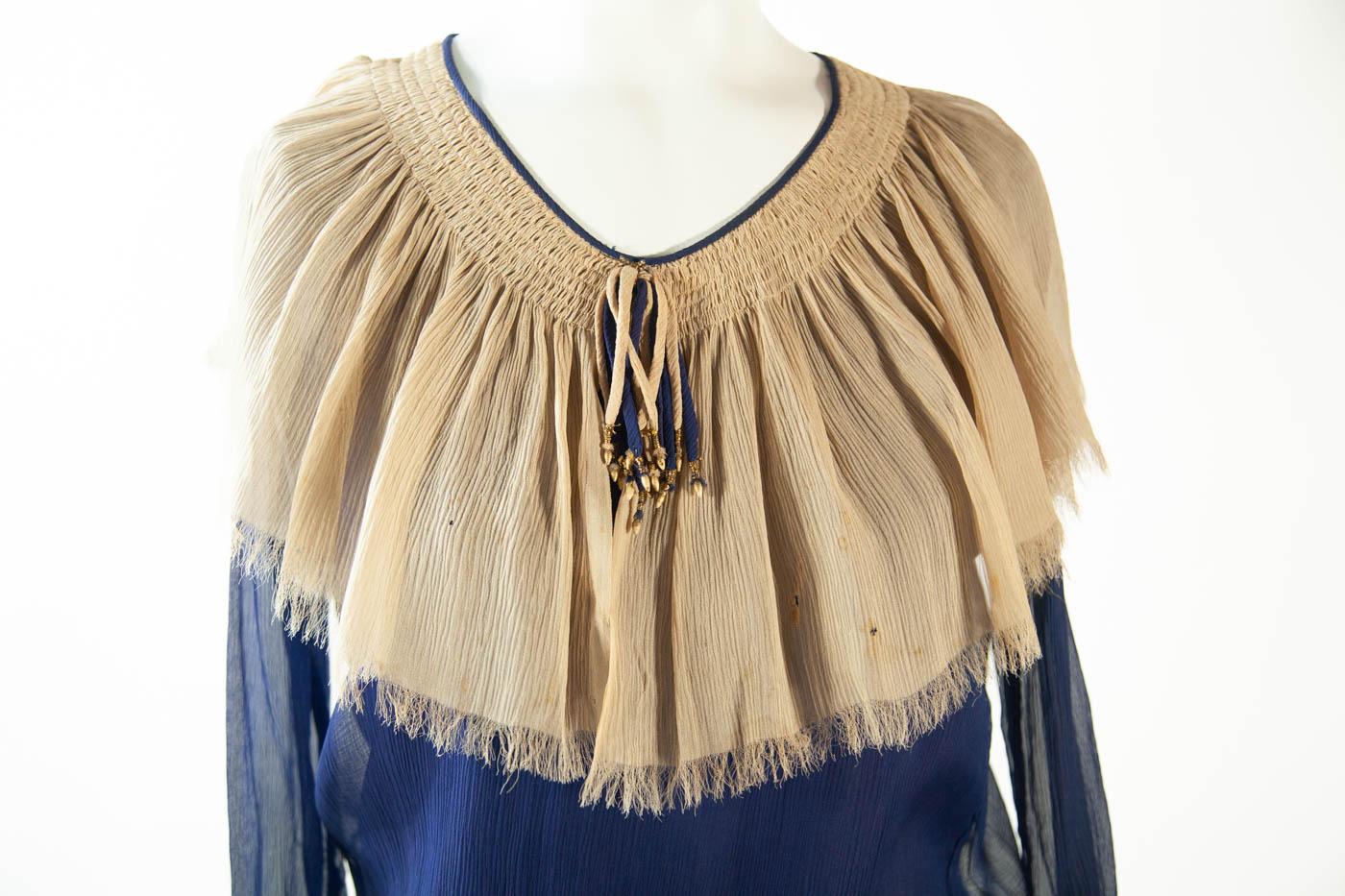 Very Vintage Original 1920s Silk Chiffon Blue Dress For Sale 5