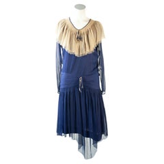 Robe vintage originale en mousseline de soie bleue (années 1920)