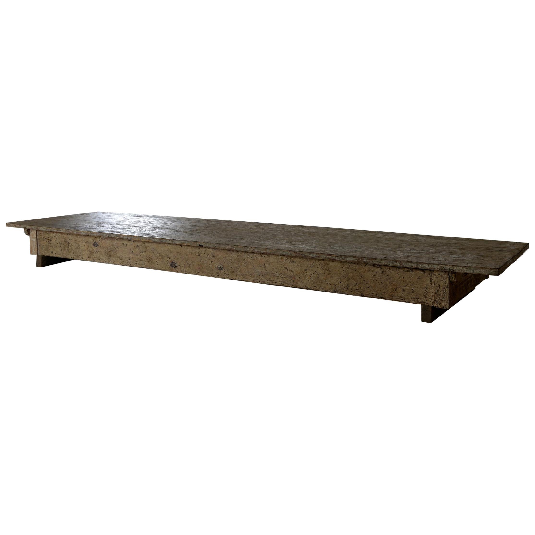 Very Wabi Sabi Low Coffee Table Made from a Farmhouse Table, Original Paint
