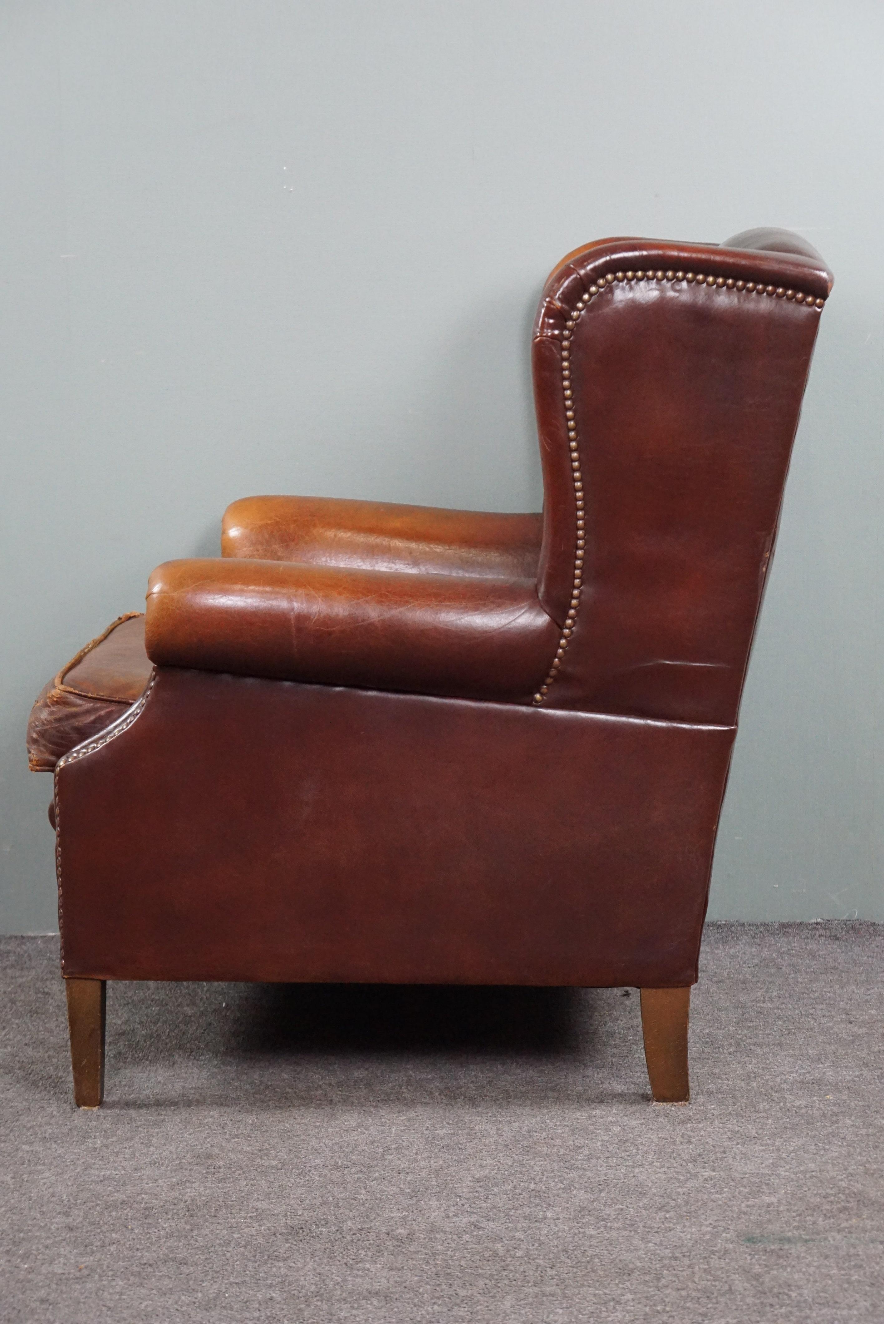 Contemporary Very warm colored sheep leather wing chair  For Sale