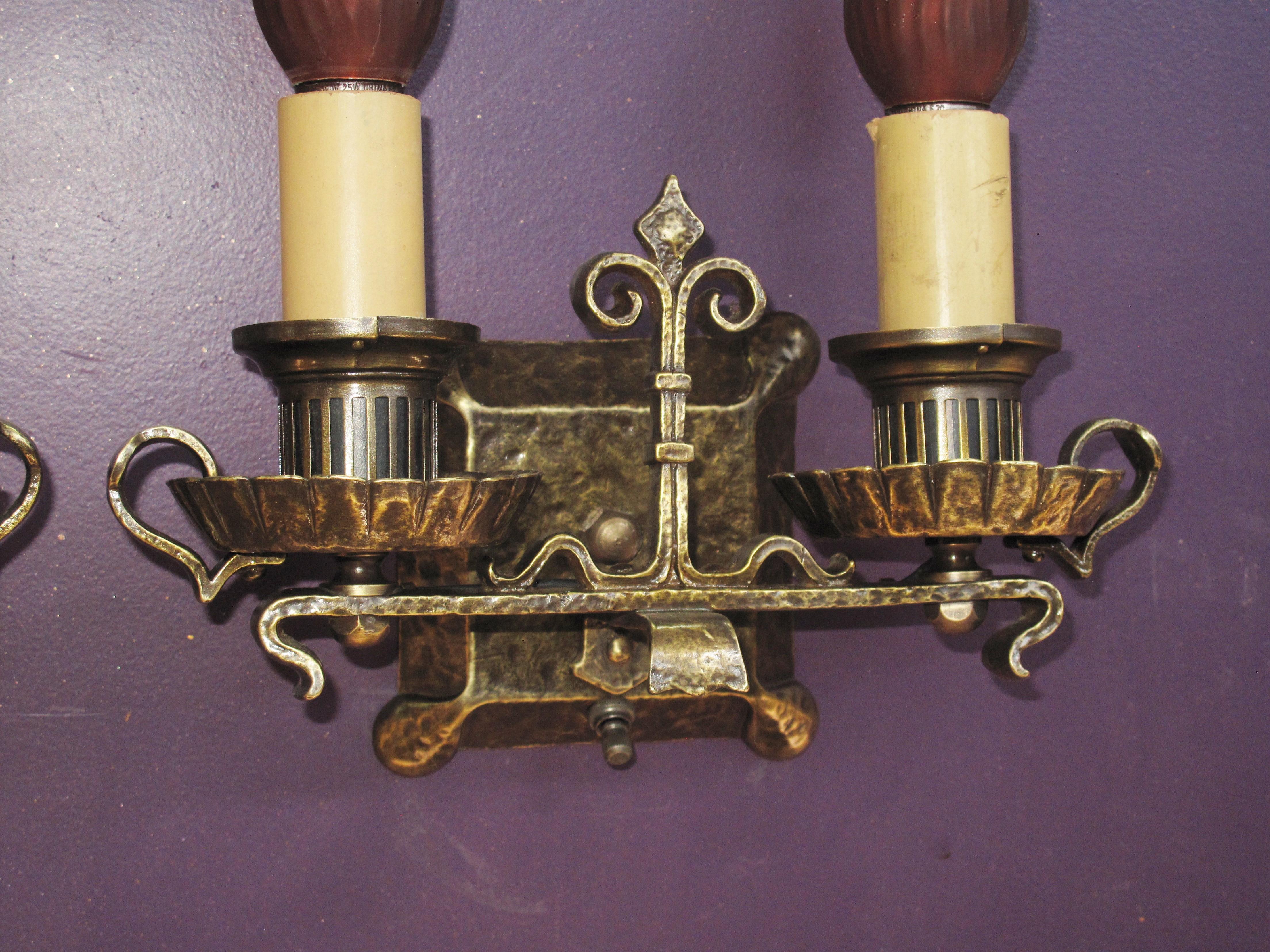 Very Well Made 2 Arm Solid Brass Revival Sconces Pair For Sale 3