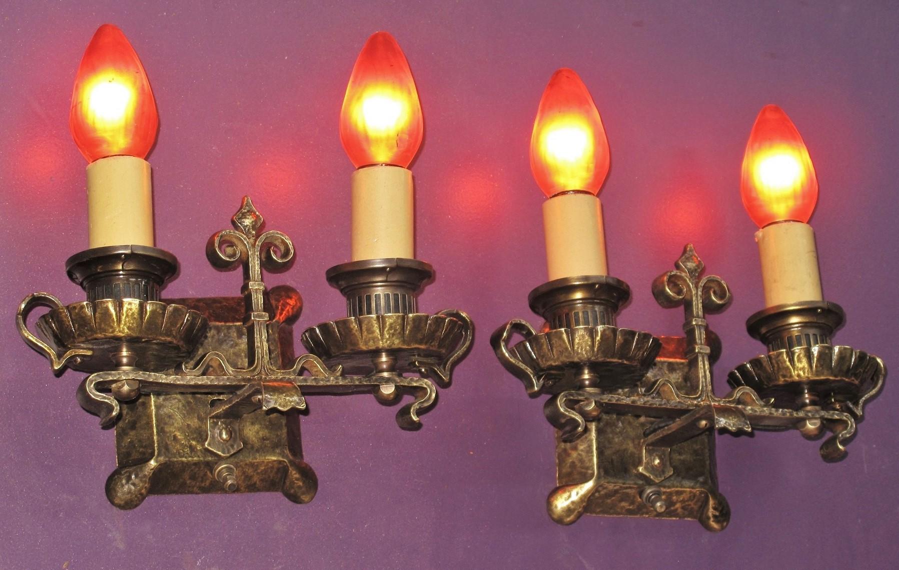 Very Well Made 2 Arm Solid Brass Revival Sconces Pair For Sale 4