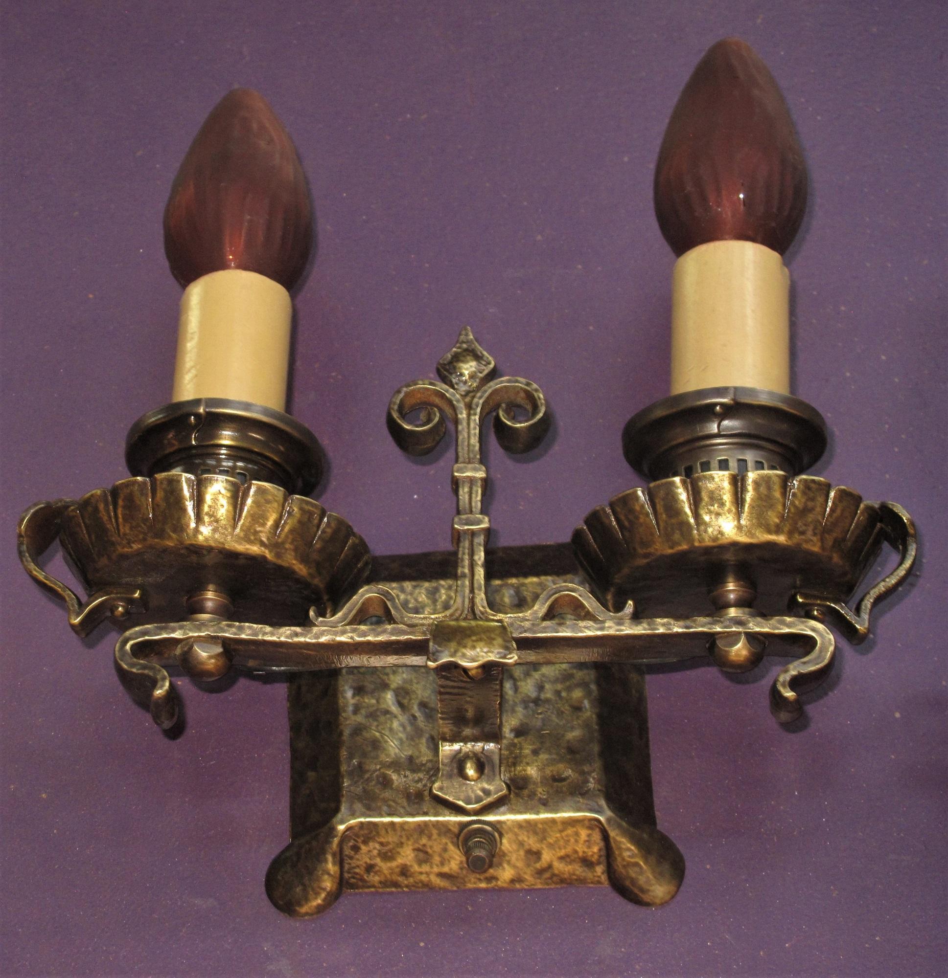 Gothic Revival Very Well Made 2 Arm Solid Brass Revival Sconces Pair For Sale