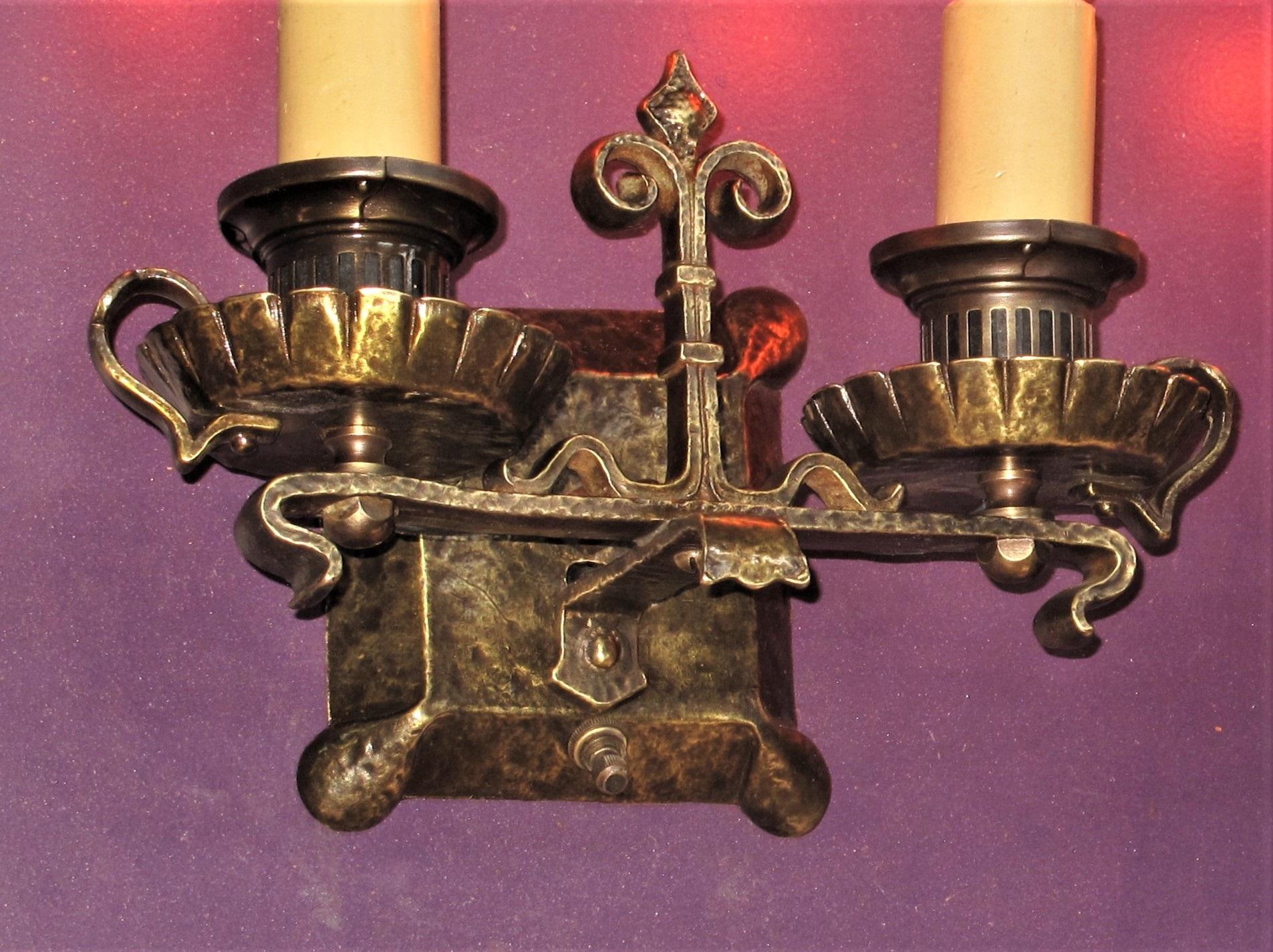 American Very Well Made 2 Arm Solid Brass Revival Sconces Pair For Sale