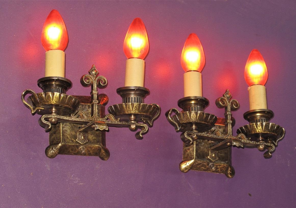 Very Well Made 2 Arm Solid Brass Revival Sconces Pair In Good Condition For Sale In Prescott, US