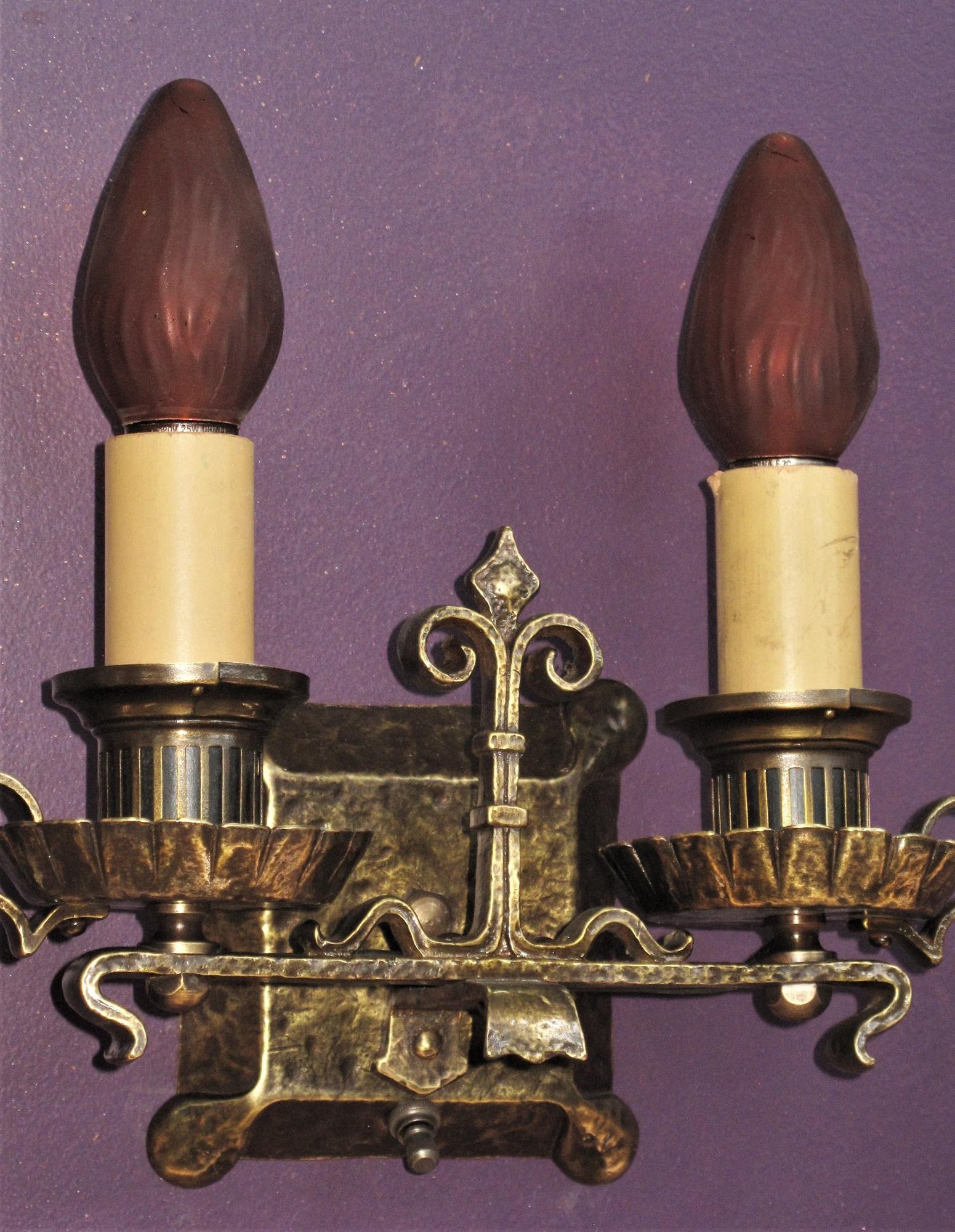 Very Well Made 2 Arm Solid Brass Revival Sconces Pair For Sale 1