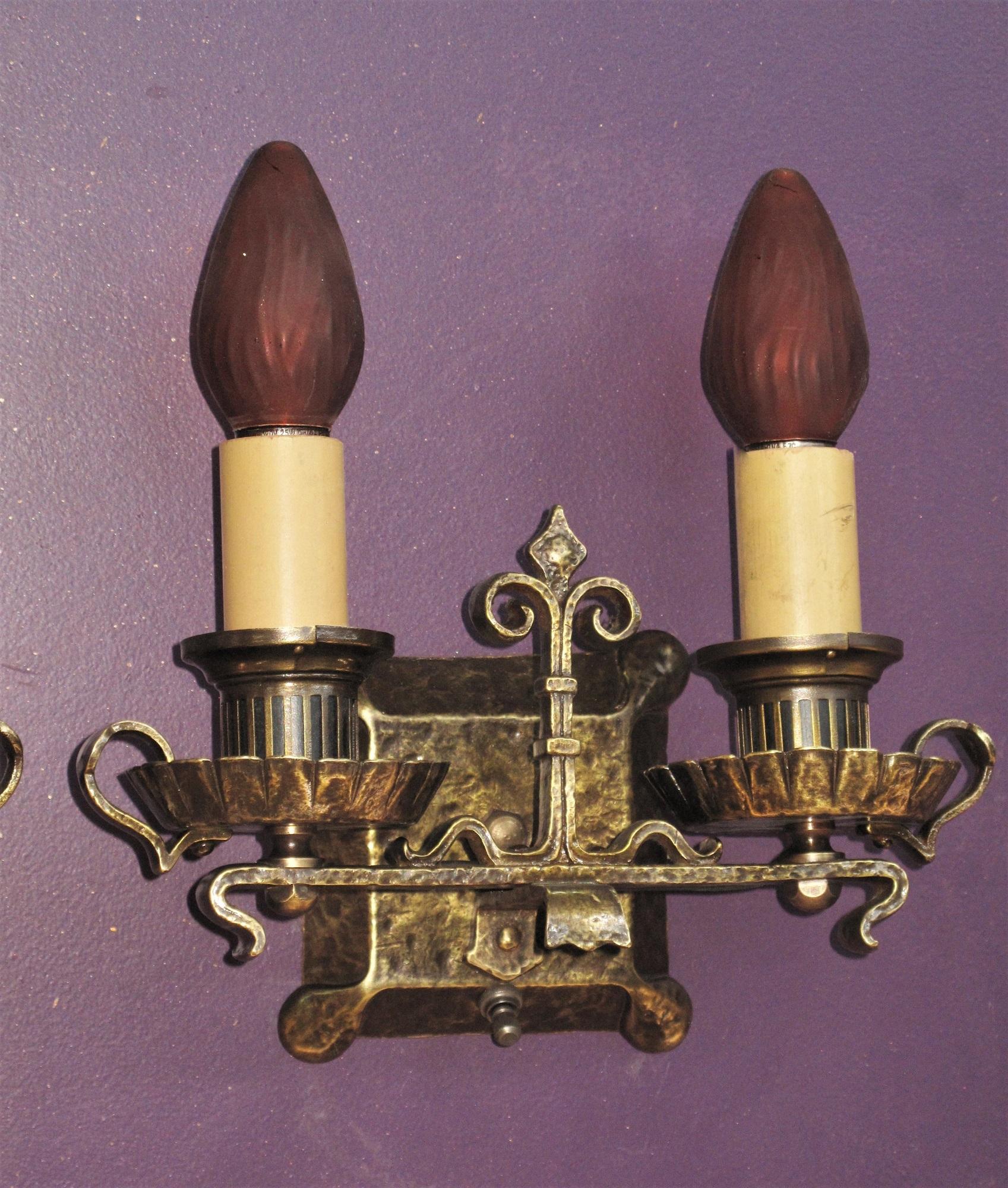 Very Well Made 2 Arm Solid Brass Revival Sconces Pair For Sale 2
