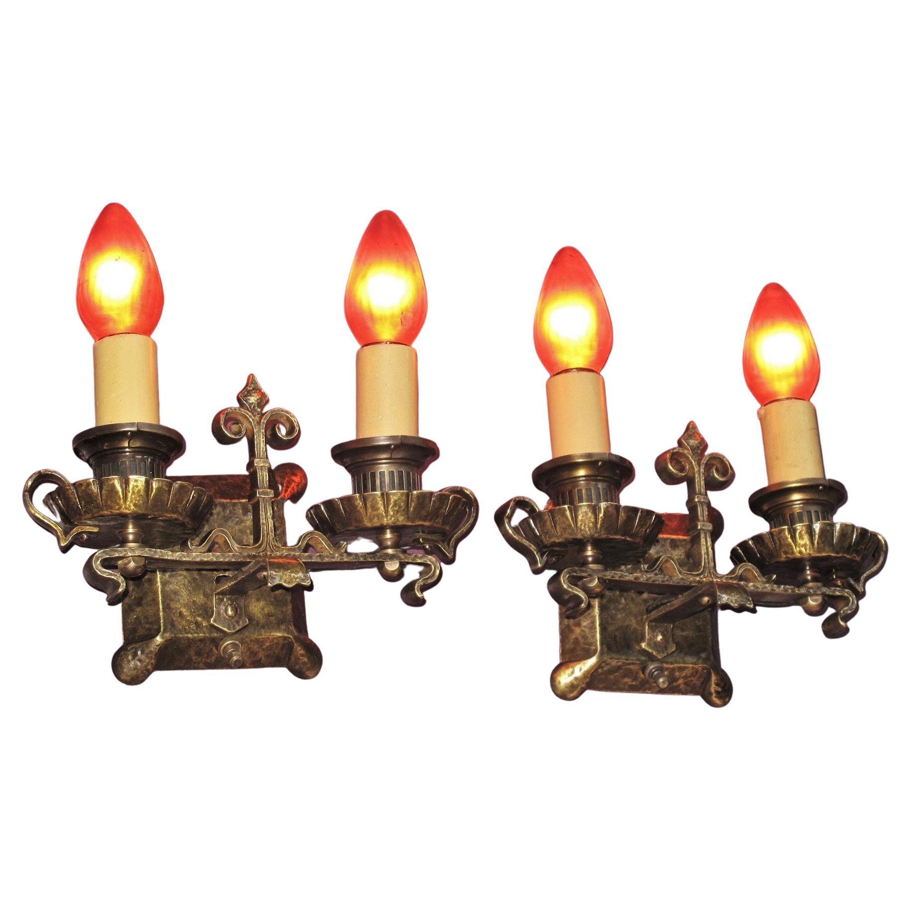 Very Well Made 2 Arm Solid Brass Revival Sconces Pair For Sale