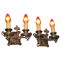 Very Well Made 2 Arm Solid Brass Revival Sconces Pair