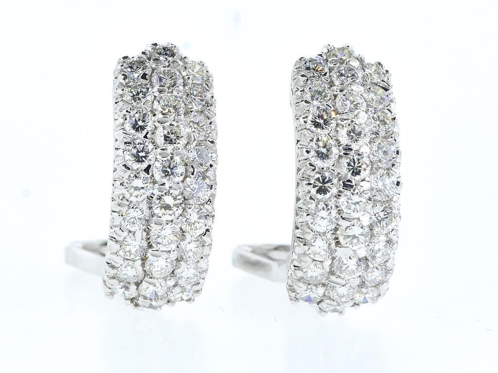 Brilliant Cut Very White Diamond Finely Pave Set Contemporary 18K White Gold Earrings For Sale