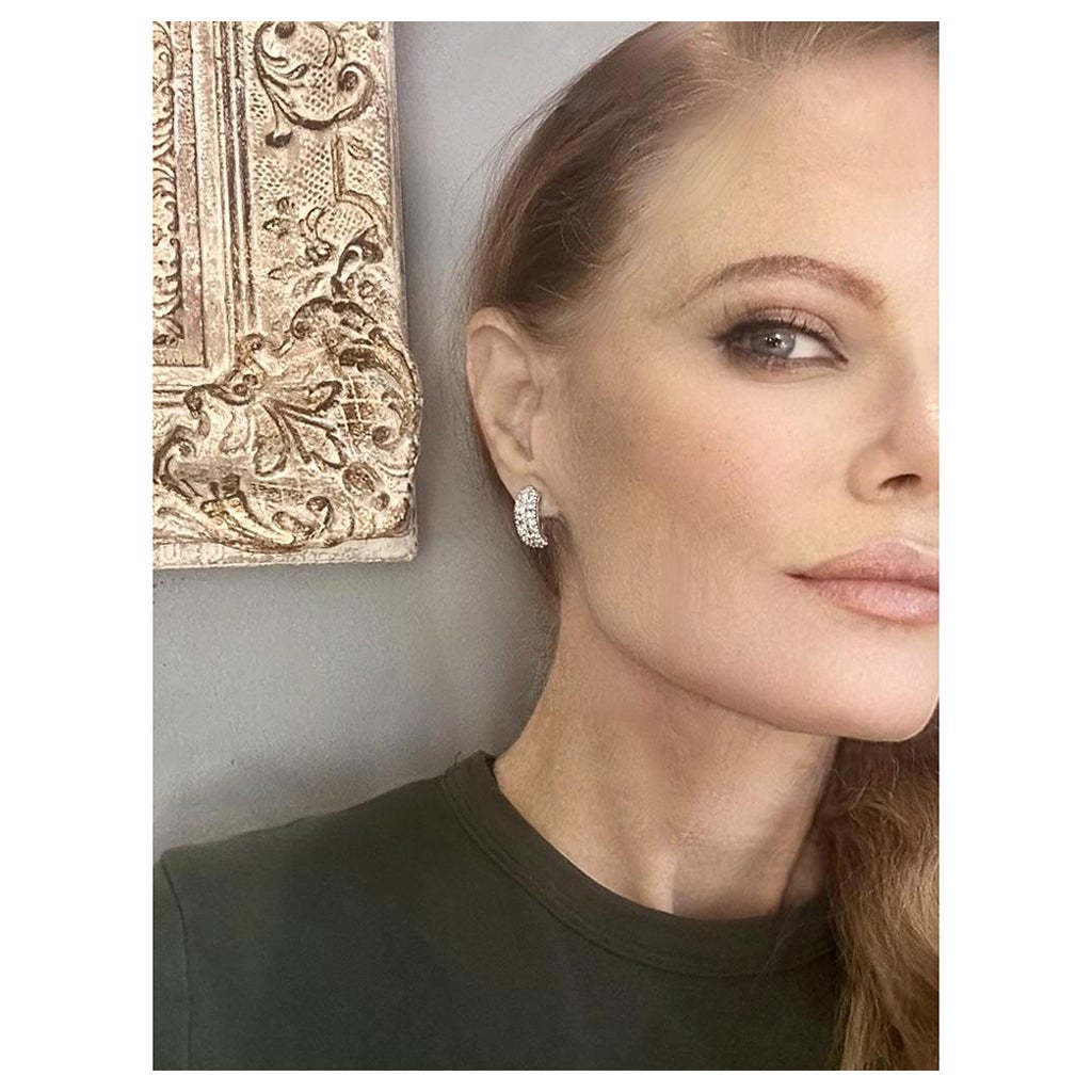 Very White Diamond Finely Pave Set Contemporary 18K White Gold Earrings For Sale