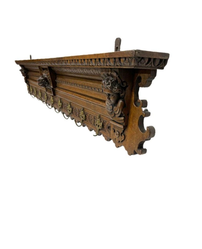 Very Wide Dutch 19th Century Oak Coat Rack with Carved Angels For Sale ...