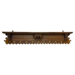 Very Wide Dutch 19th Century Oak Coat Rack with Carved Angels