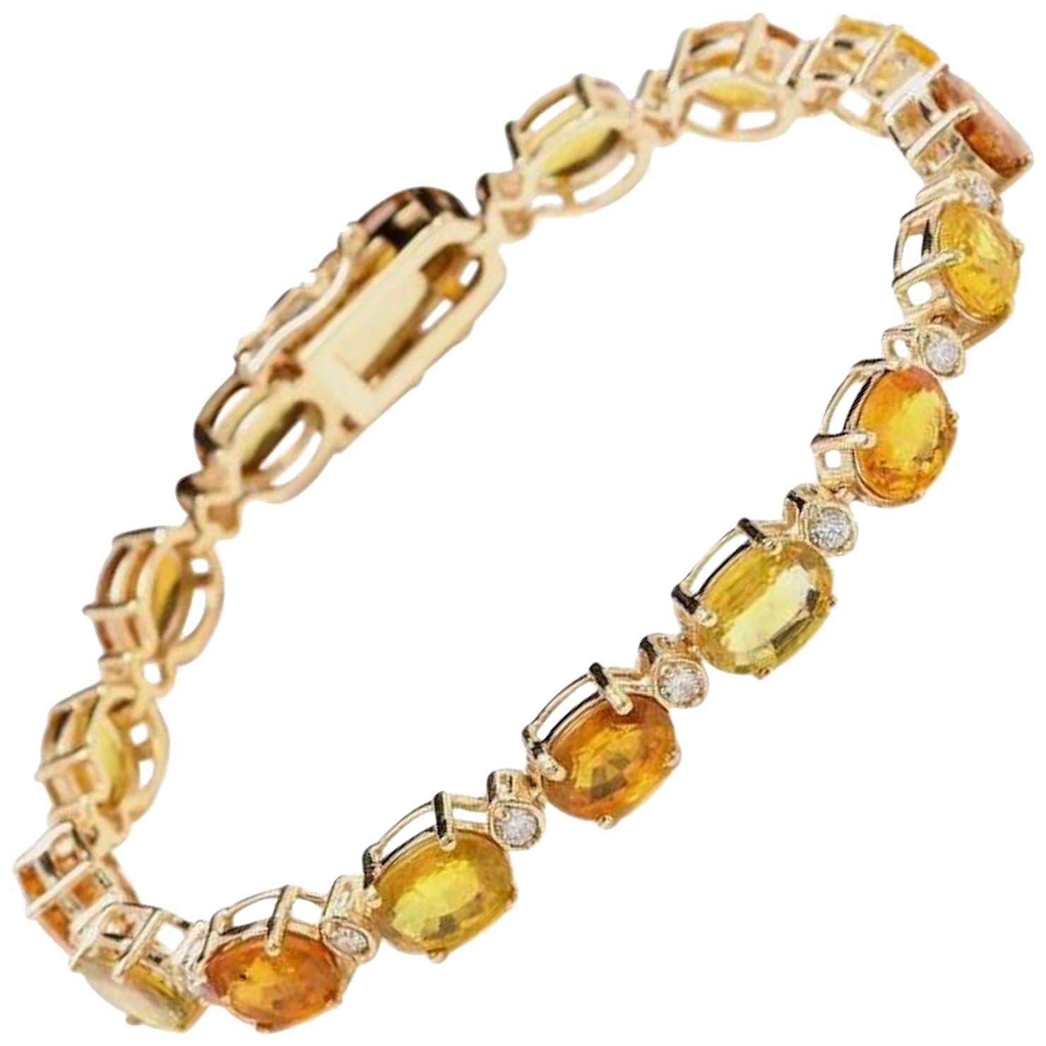 Bracelet très impressionnant en or jaune massif 14 carats avec saphir naturel 30,65 carats et diamants