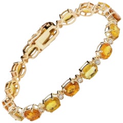 Beeindruckendes 14K massives Gelbgold-Armband mit 30,65 Karat natürlichem Saphir & Diamant