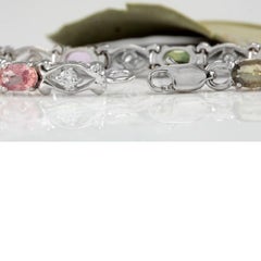 6.70Ct Natural Multi-Color Ceylon Sapphire & Diamond 14KSolid WhiteGold Bracelet