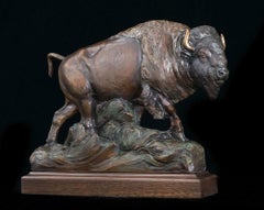 The Sage (Bronze, buffalo, bison, strength, unity, bronze color, wood base)