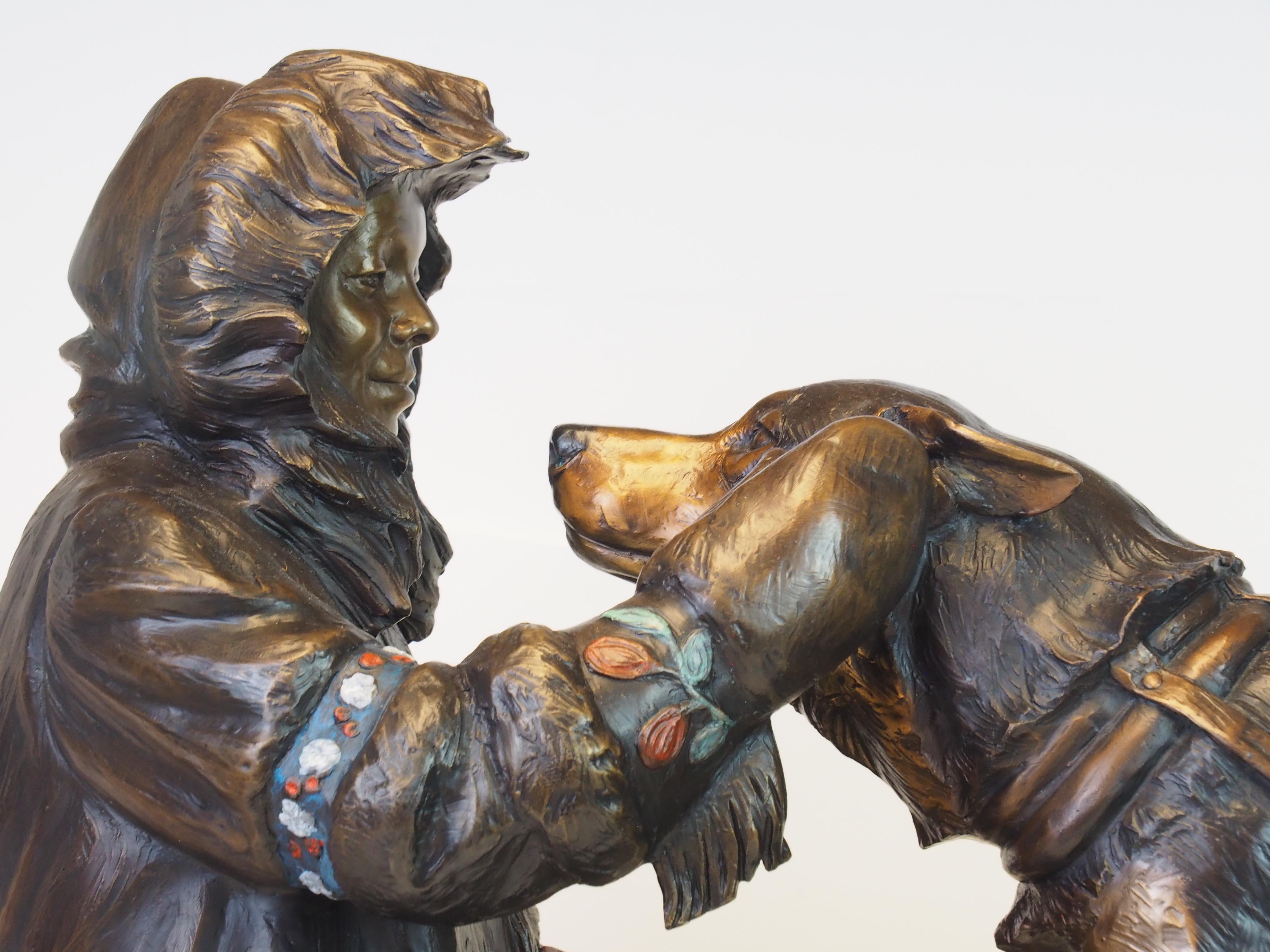 Village Kinship (bronze, musher, sled dog, intimacy, team) For Sale 4