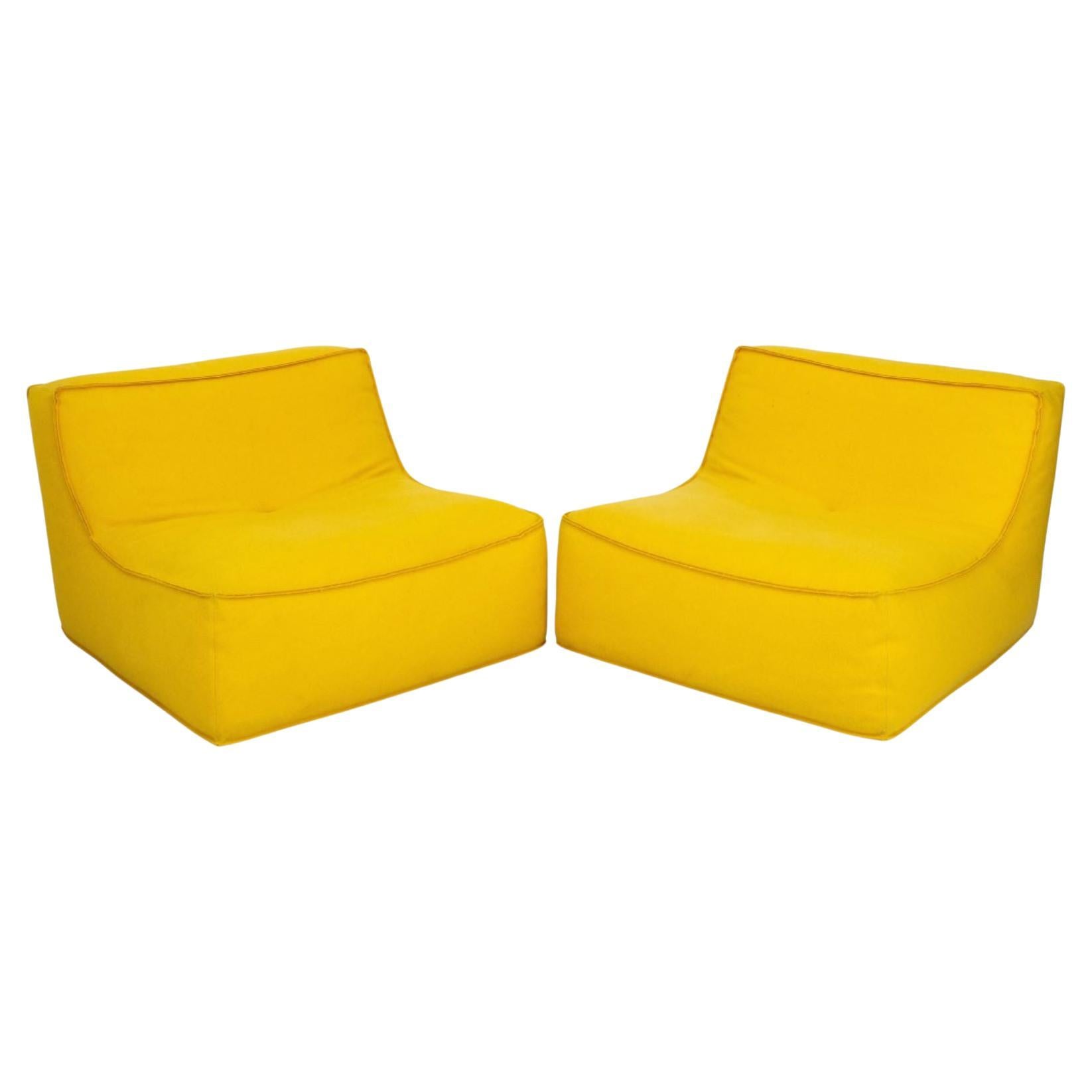 Verzelloni "Zoe" Yellow Fabric Armchairs, Pair