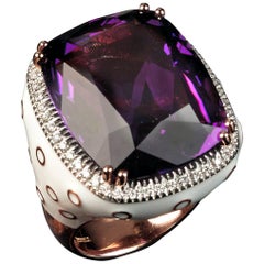 Veschetti 18 Karat Rose Gold, Enamel, Amethyst, Diamond Ring