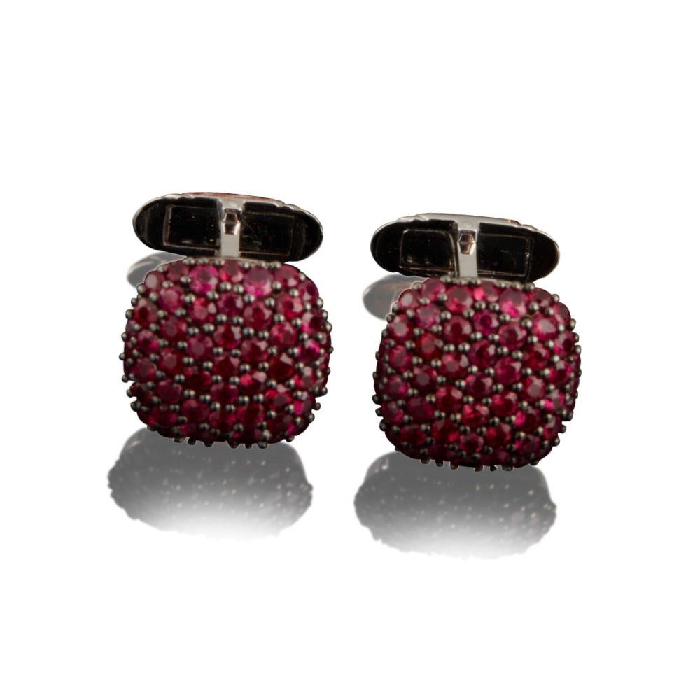 Men's Veschetti 18 Karat White Gold Ruby Cufflinks For Sale