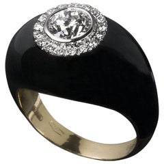 Veschetti 18 Karat Yellow Gold Black Enamel Diamond Ring