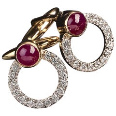 Veschetti 18 Karat Yellow Gold Cabochon-Cut Ruby Diamond Cufflinks