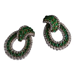 Veschetti 18 Karat Yellow Gold, Emerald, Diamond Earrings