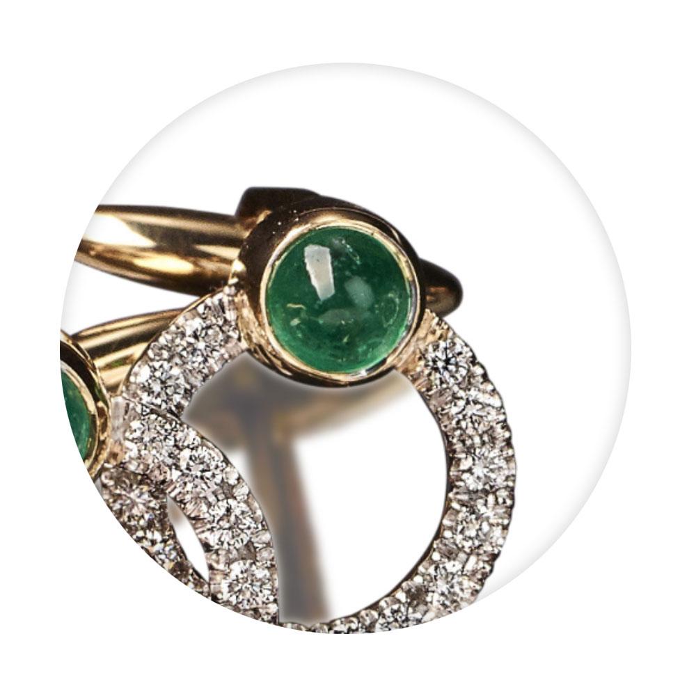 Cabochon Veschetti 18 Karat Yellow Gold Emerald Diamond Cufflinks For Sale
