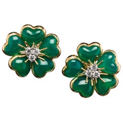 Veschetti 18 Karat Yellow Gold Green Agate Diamond Earrings