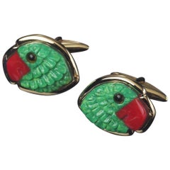 Veschetti 18 Karat Yellow Gold Jade Coral Cufflinks