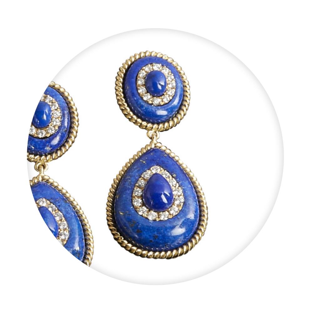 Veschetti 18 Karat Yellow Gold, Lapis Lazuli, Diamond Earrings (Zeitgenössisch)
