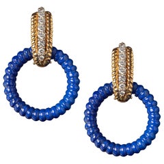 Veschetti 18 Karat Yellow Gold Lapis Lazuli Diamond Earrings
