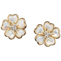 Veschetti 18 Karat Yellow Gold Mother of Pearl Diamond Earrings