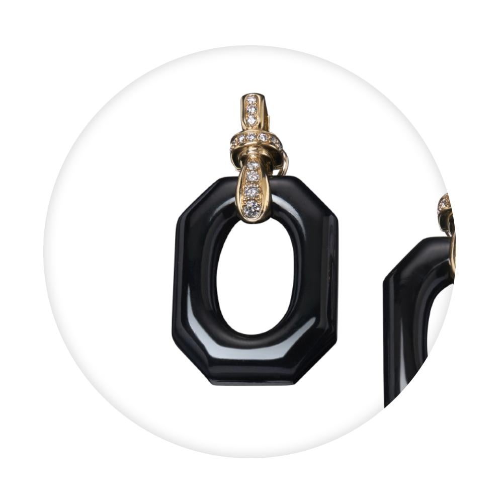 Contemporary Veschetti 18 Karat Yellow Gold, Onyx, Diamond Earrings For Sale