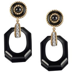Veschetti 18 Karat Yellow Gold Onyx Diamond Earrings