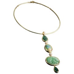 Veschetti 18 Karat Yellow Gold, Opal, Jade, Emerald, Diamond Necklace