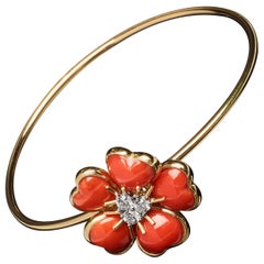Veschetti 18 Karat Yellow Gold Red Coral Diamond Bracelet