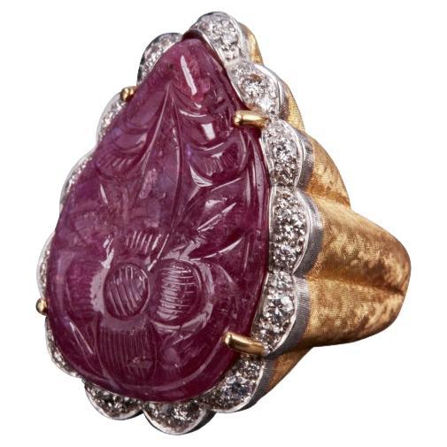 Veschetti 18 Karat Yellow Gold Ruby Diamond Cocktail Ring